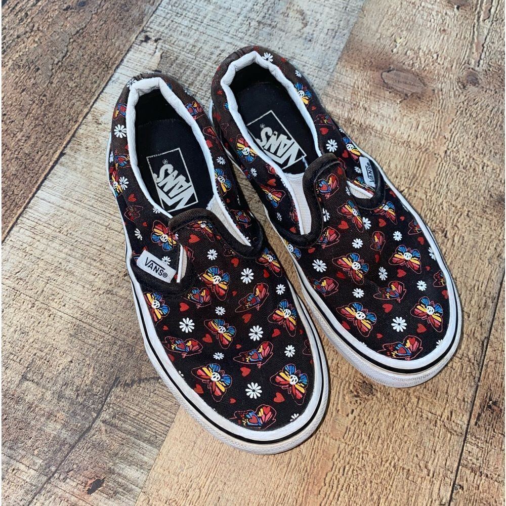 Vans Kids Classic Slip-On Glow Butterfly Skull Sneakers Black/True White
